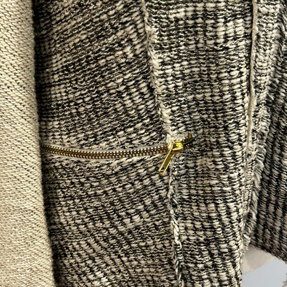 ANTHROPOLOGIE CARTONNIER Cream & Grey with Gold Details Button Cardigan/Blazer